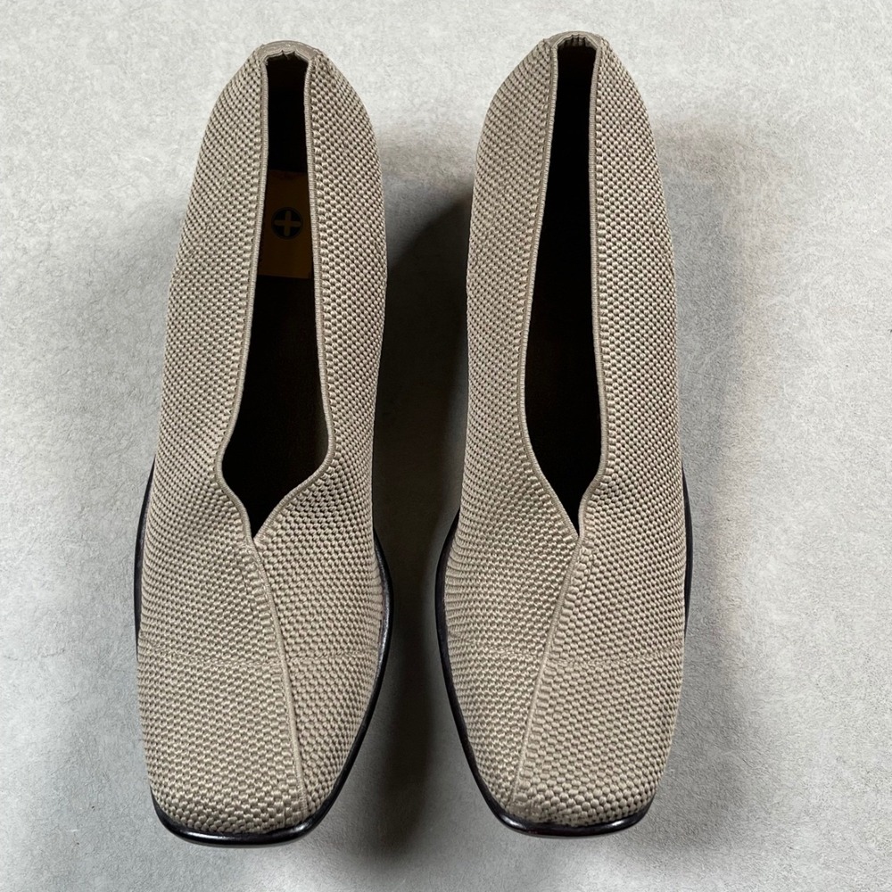 Charleston Shoe Co. Cape Low Pumps Women 10 Taupe Woven Knit Square Toe Comfort - Picture 2 of 14